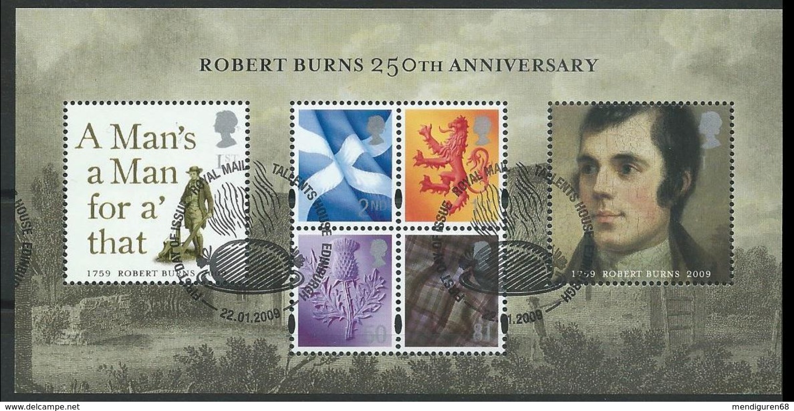 GROSSBRITANNIEN GRANDE BRETAGNE GB  2009 Robert Burns MS  SG MS2932-37 SC SH2625 MI B48-2705-06 YV BF61-3090-91 - Used Stamps