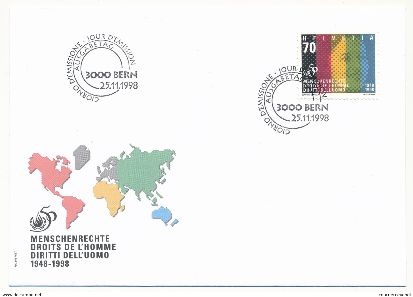 SUISSE -  FDC 1998 - Droits De L'Homme - Berne - FDC