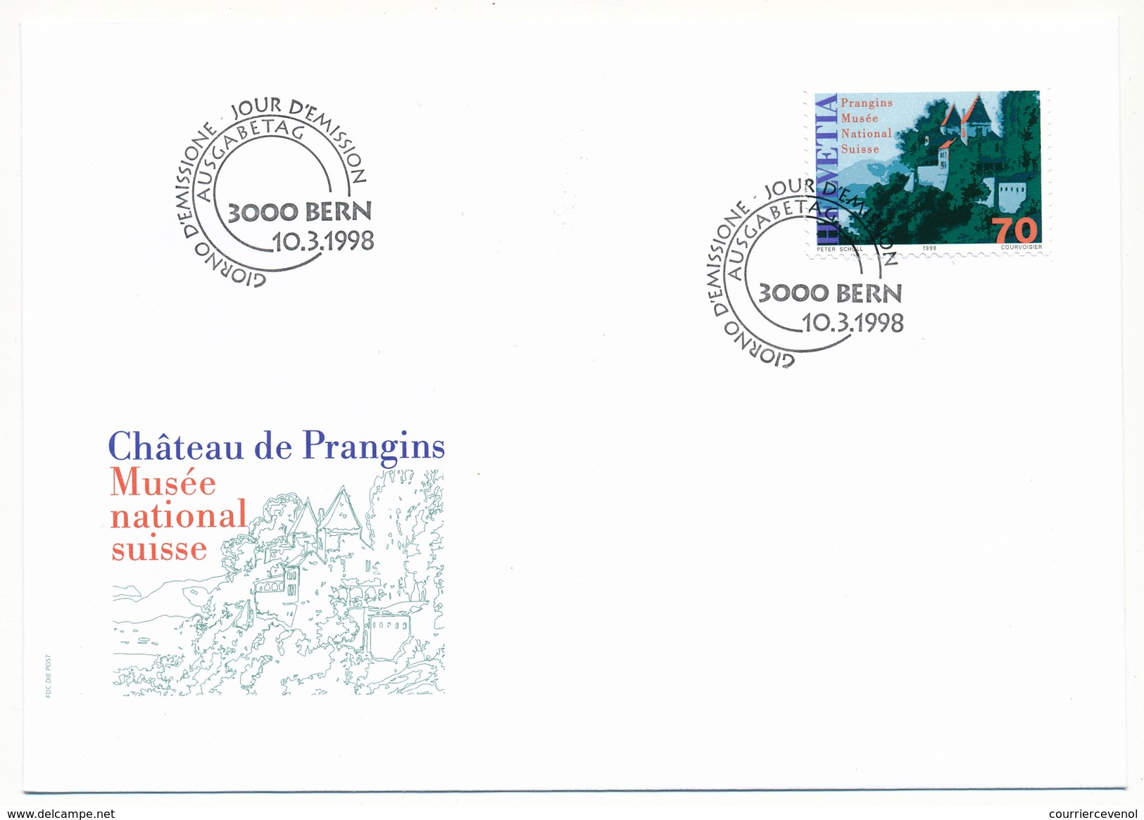 SUISSE -  FDC 1998 - Timbres Spéciaux - Chateau De Prangins / St Gallen / AHV - Berne - FDC