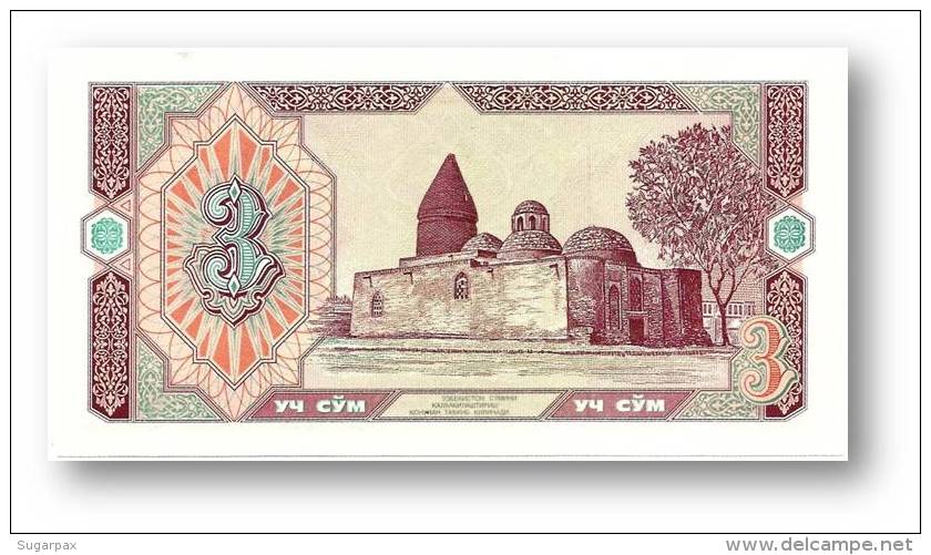 UZBEKISTAN - 3 SUM - 1994 - Pick 74 - UNC. - Serie QH - 2 Scans - Uzbekistan