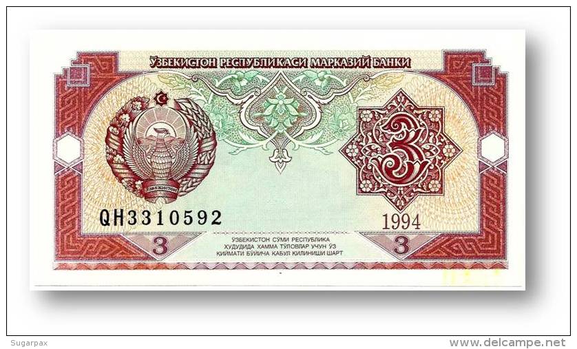 UZBEKISTAN - 3 SUM - 1994 - Pick 74 - UNC. - Serie QH - 2 Scans - Uzbekistan