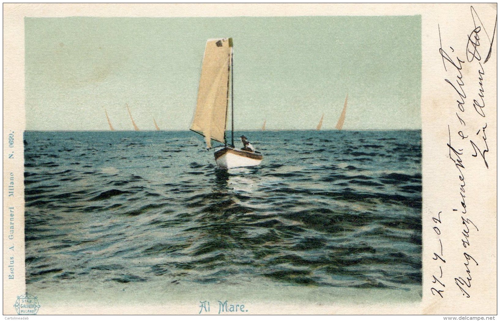 [DC9782] CPA - AL MARE - PICCOLA BARCA A VELA - Viaggiata 1902 - Old Postcard - Altri & Non Classificati