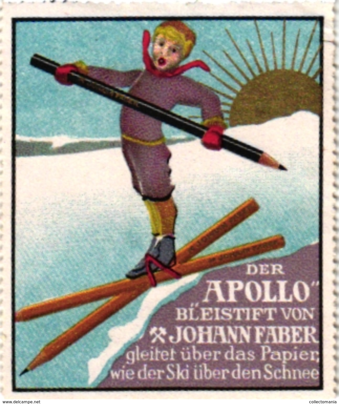 1 Sluitzegel Poster Stamp Pub Apollo Crayon Bleistift Pencil Image Ski 5,5cmx6,5cm - Skisport