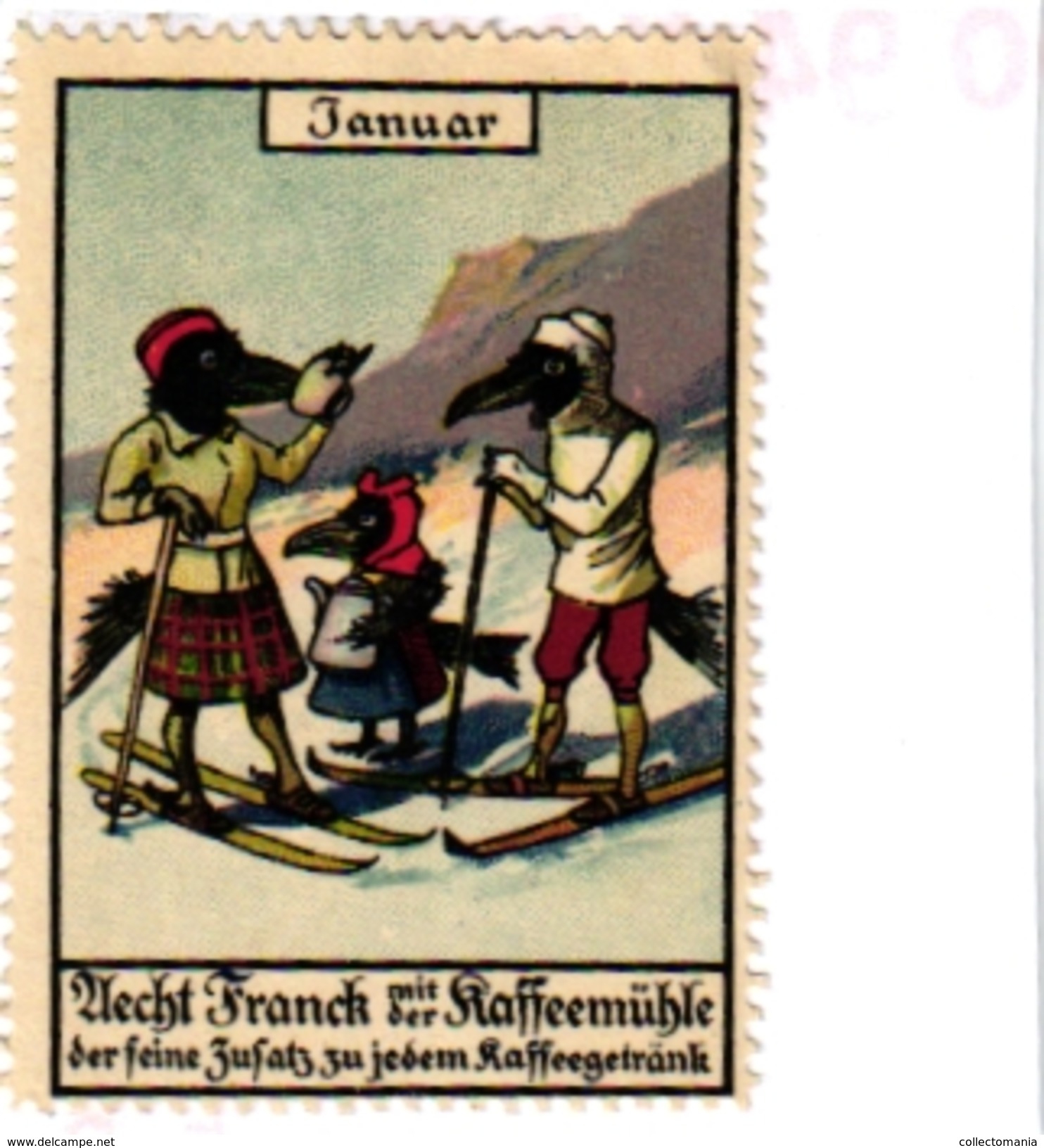 1 Sluitzegel Poster Stamp Pub  Franck Kaffee Dressed Animals SKI  Anthropomorph Methamophosis Hulman Habits 4cmx5,5cm - Skisport