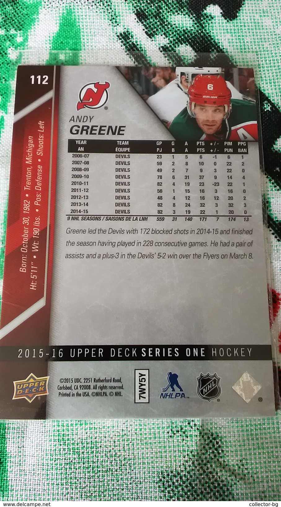 RARE ANDY GREEN 2015 NHL HOCKER COLLECTABLE ORIGINAL CARD HOLOGRAM STICKER UPPER DECK - 2000-Nu