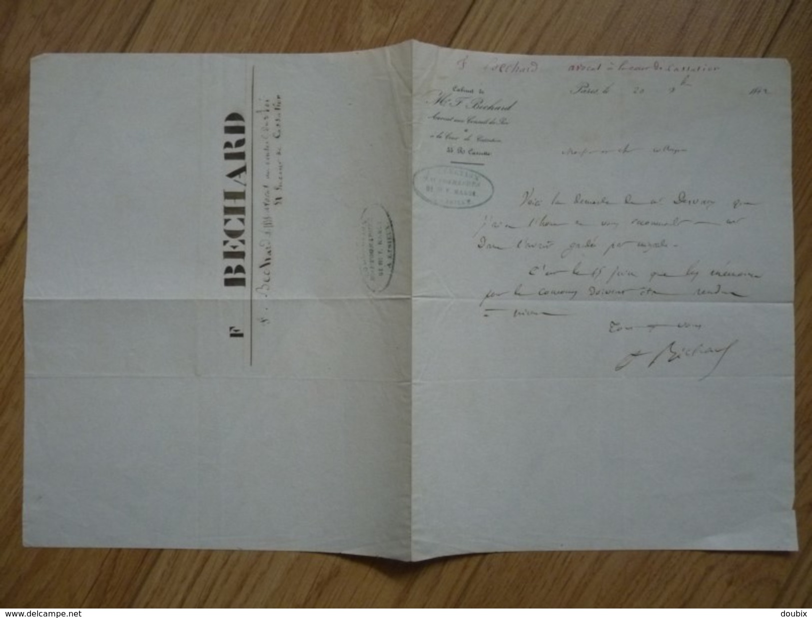 Ferdinand BECHARD (1799-1870) Député NIMES (Gard) Avocat Aux Conseils Du Roi. AUTOGRAPHE - Autres & Non Classés