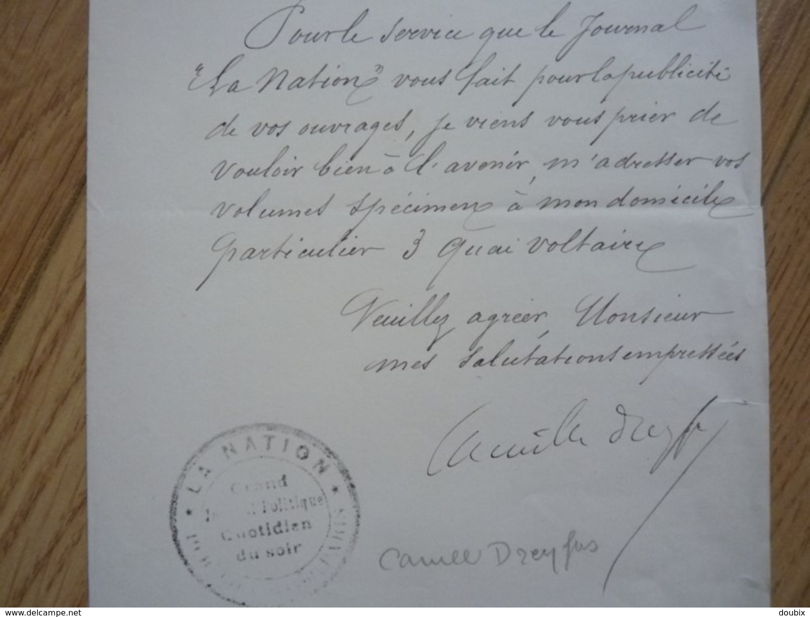 Camille DREYFUS (1851-1905) Député PARIS. Prison Affaire Chantage Edouard Portalis. AUTOGRAPHE - Autres & Non Classés