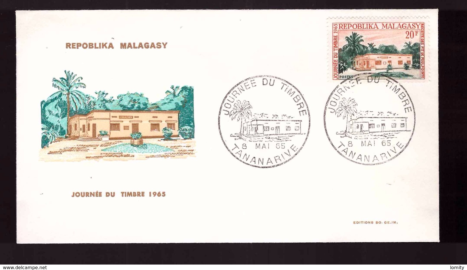 Lettre Madagascar Malagasy Enveloppe Premier Jour Emission 8 Mai 1965 Timbre N°405 Journée Du Timbre - Madagaskar (1960-...)