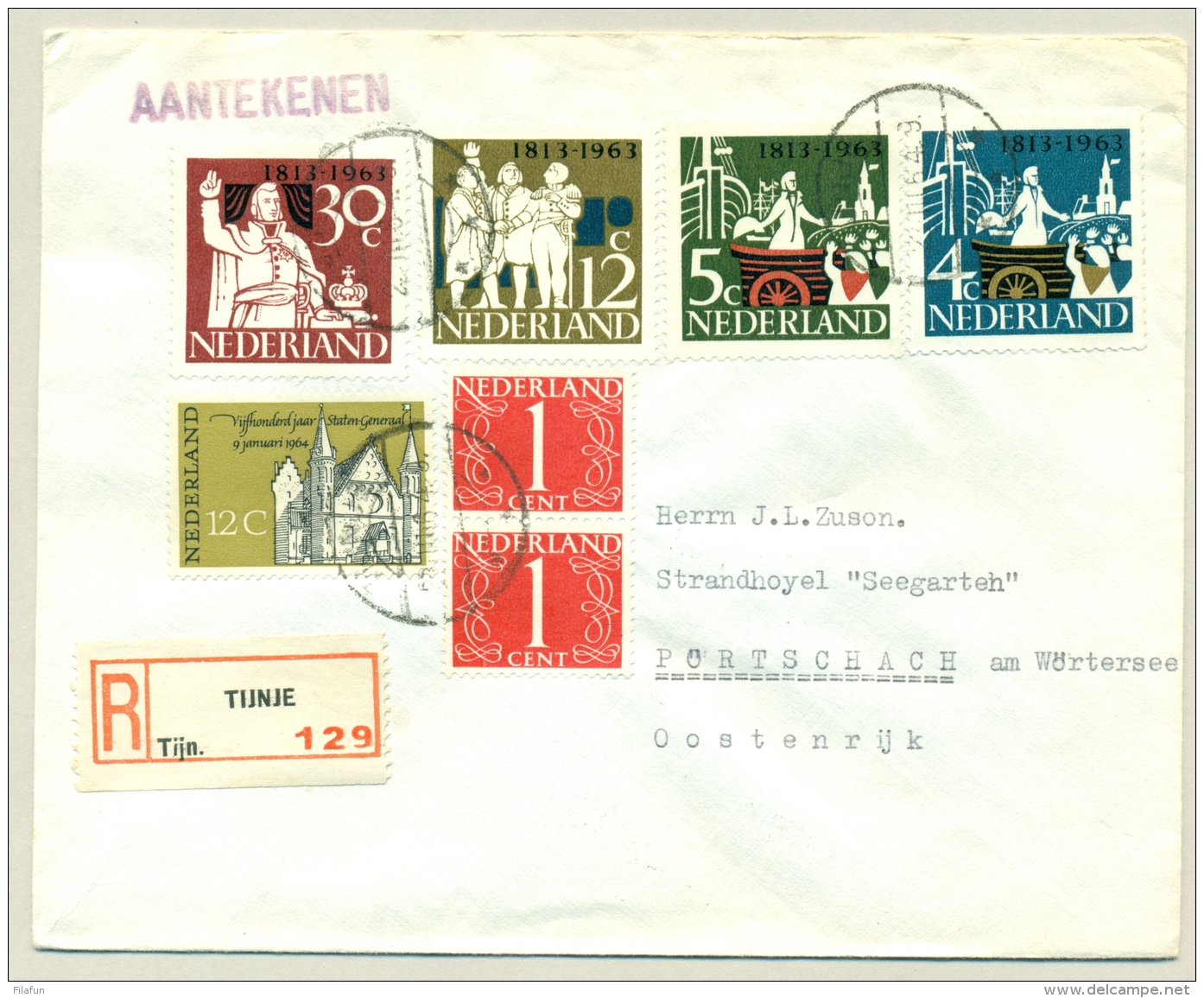 Nederland - 1964 - 7 Zegels En Tuberculose Zegel Op R-cover Van Tijnje Naar Portschach / Österreich - Briefe U. Dokumente