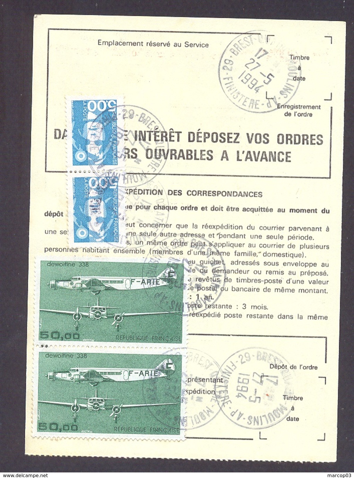 FINISTERE 29  BREST QUATRE MOULINS AP ORDRE DE REEXPEDITION - 1961-....