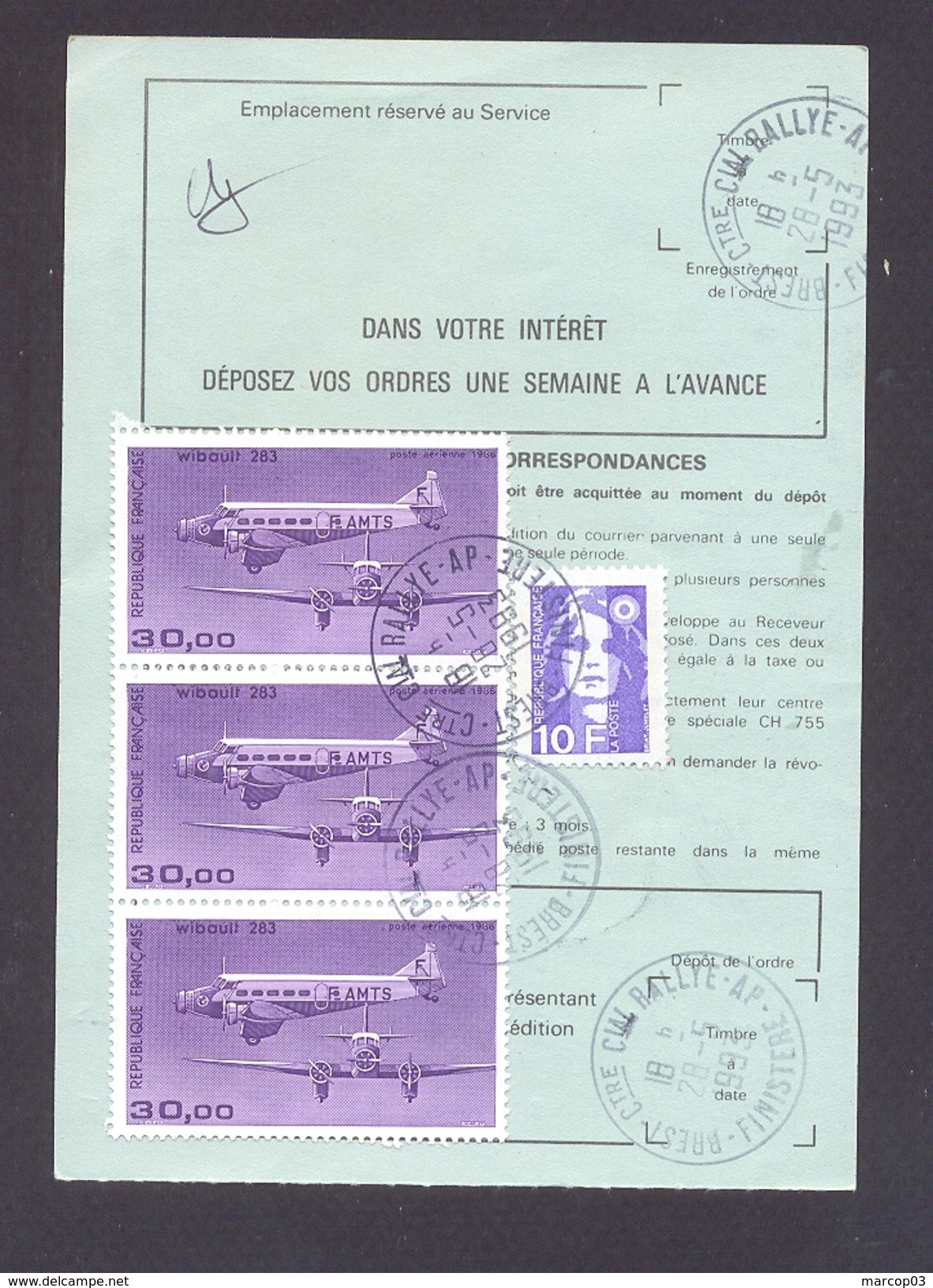 FINISTERE 29  BREST CENTRE RALLYE  AP ORDRE DE REEXPEDITION - 1961-....