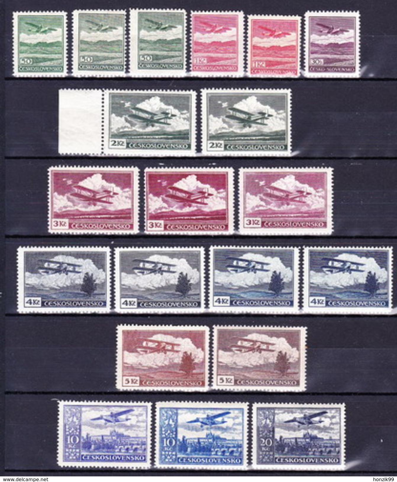 ** Tchécoslovaquie 1930 Mi 303-10 A (Yv PA 10-17), (MNH) Tout Les Types Et Couleurs; - Ungebraucht