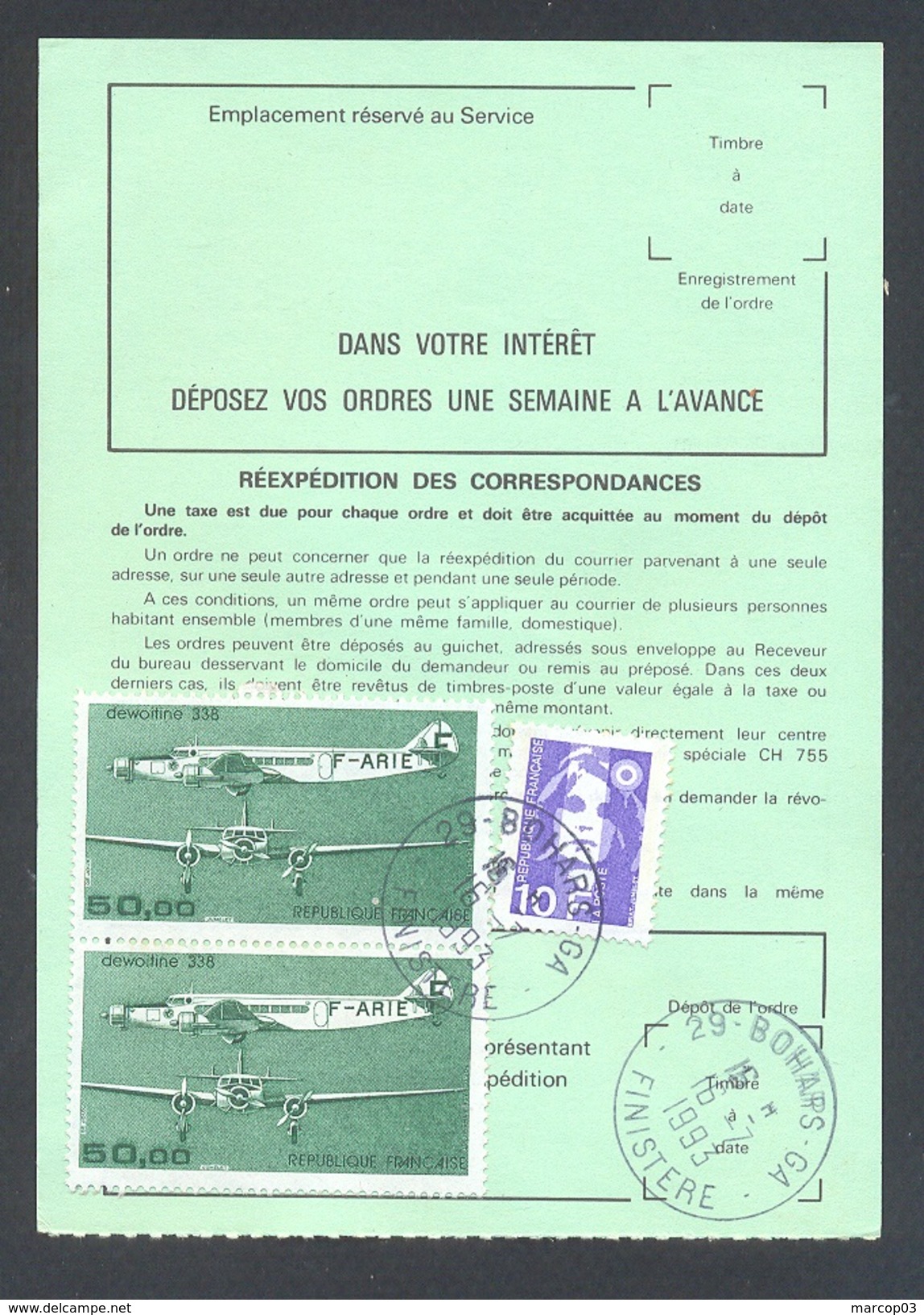 FINISTERE 29  BOHARS GA ORDRE DE REEXPEDITION - 1961-....