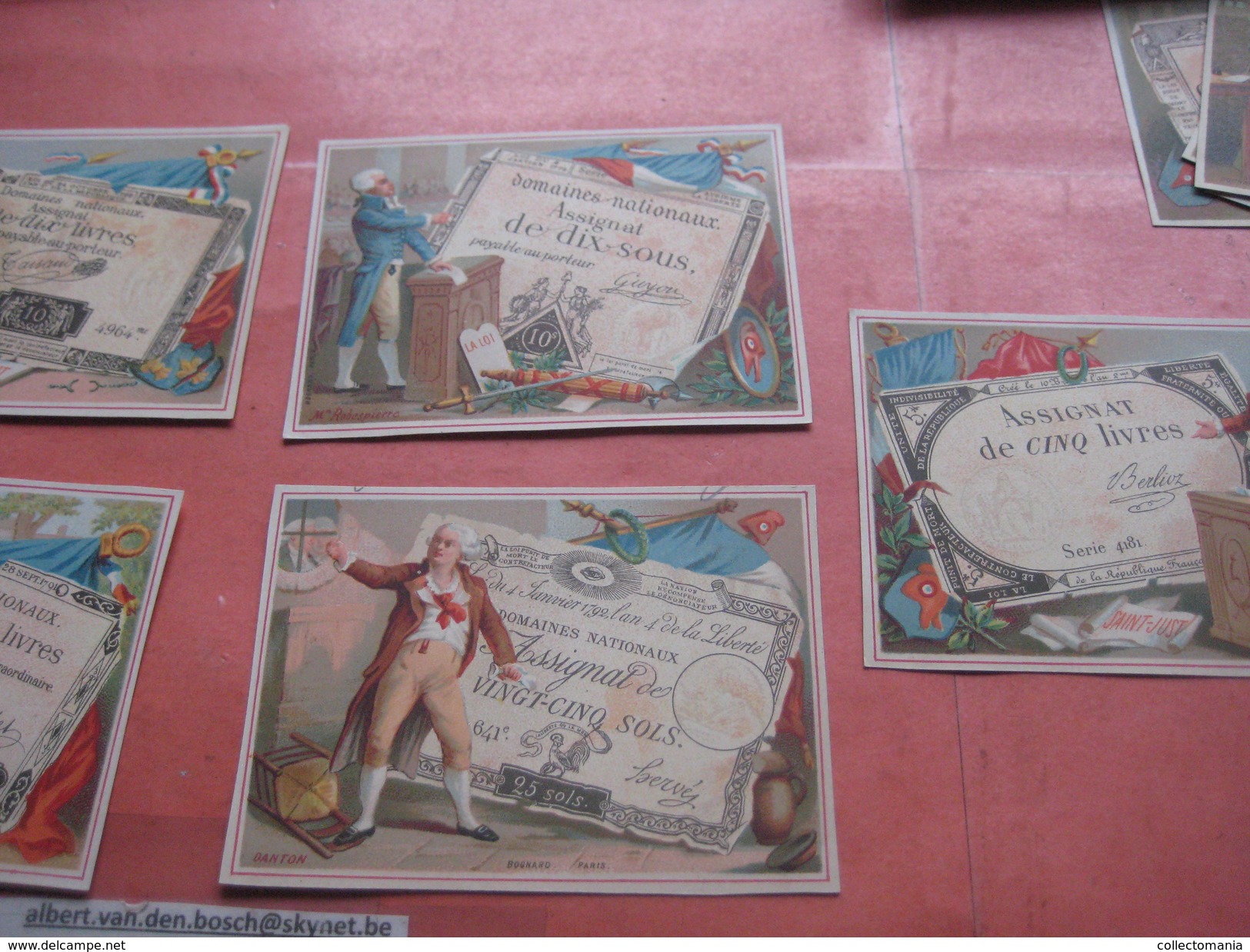 12 Cards litho c1900 Bognard - 6 red bordered (no Pub) & et 6 cards no border (pub) - ASSIGNATS money banknotes