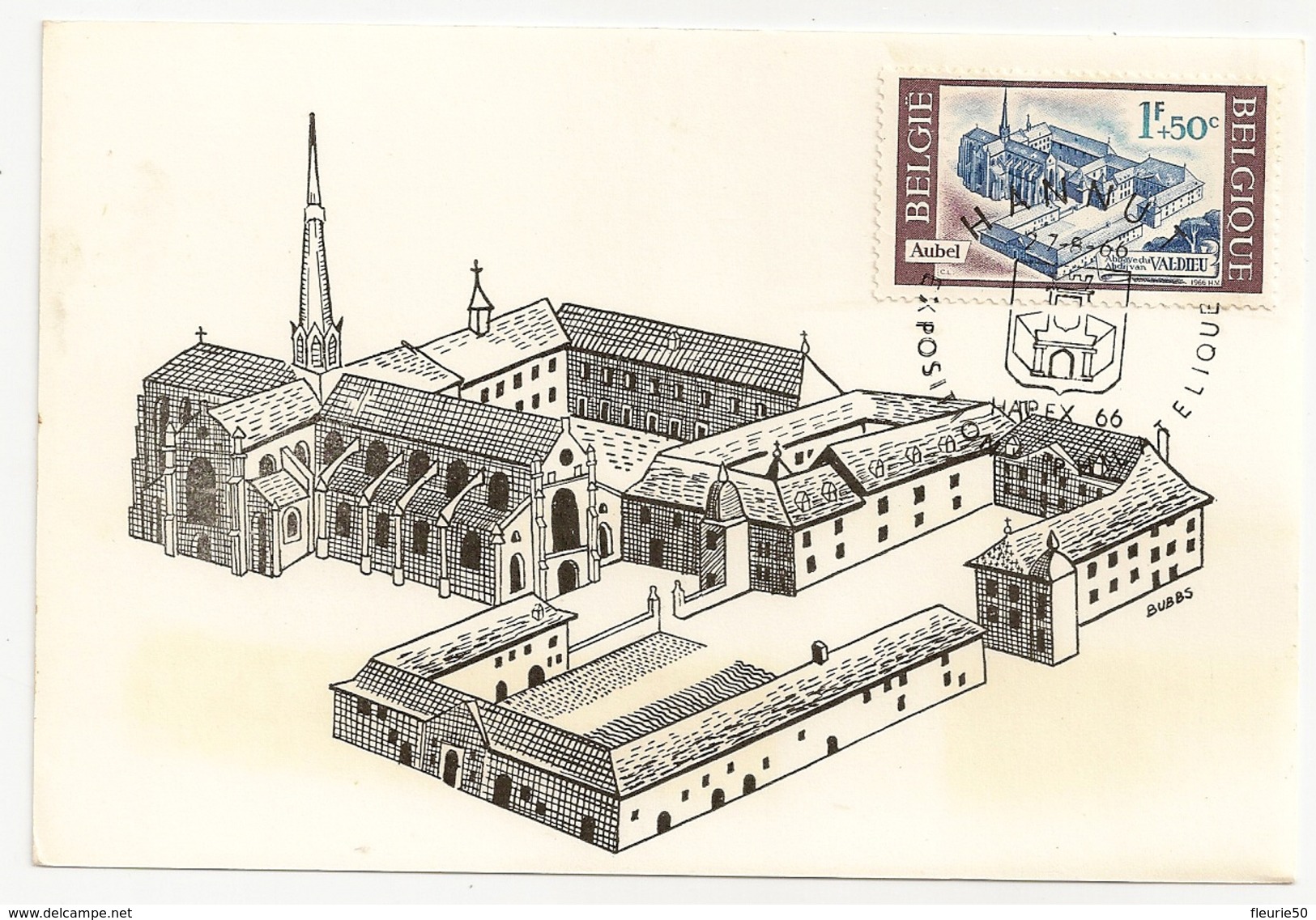 Carte Maximum 27-8-66 Aubel, Abbaye De Valdieu, Hannut Exposition Philatélique Hannut. - 1961-1970