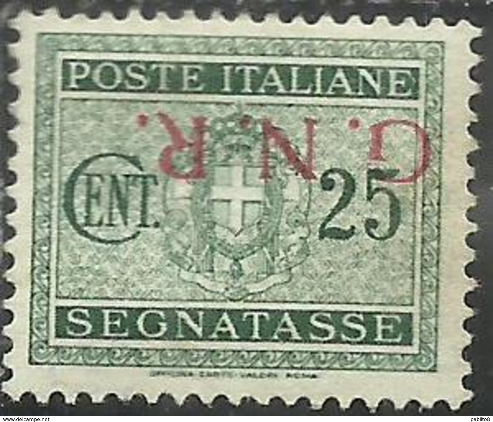 ITALIA REGNO ITALY KINGDOM 1944 RSI REPUBBLICA SOCIALE GNR SEGNATASSE TASSE POSTAGE DUE CENT. 25 MNH VARIETA VARIETY - Taxe