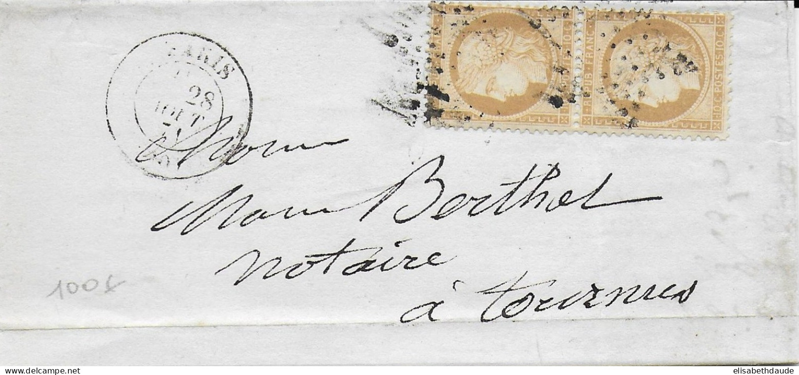 1871 - PAIRE 10c SIEGE Sur LETTRE De PARIS Pour TOURNUS (SAONE ET LOIRE) - - 1870 Asedio De Paris