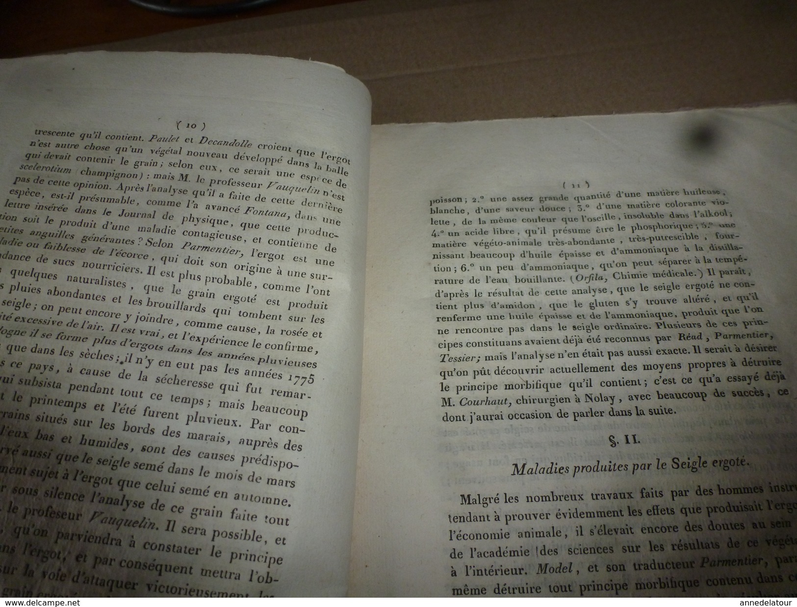 1818 Rare thèse du docteur  Bordot sur LE SEIGLE ergoté (poudre sacrificielle des sorcières), .(dédicace manuscrite)