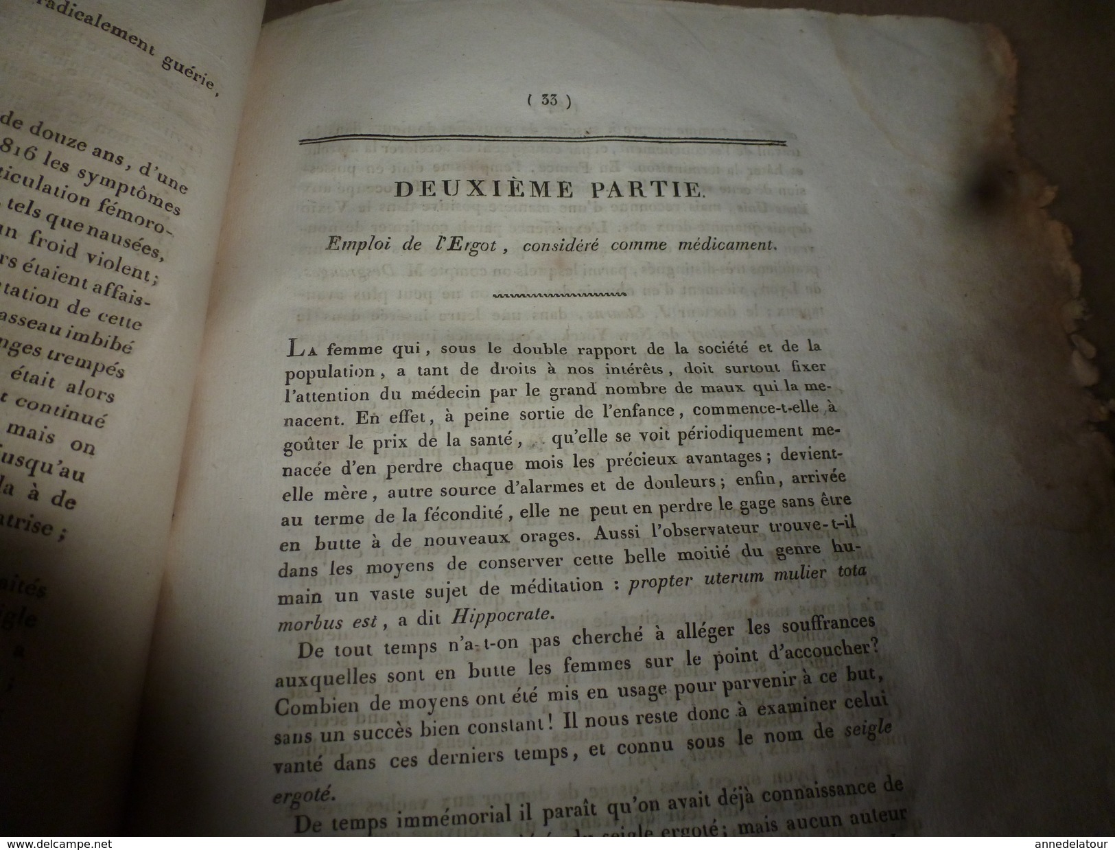 1818 Rare thèse du docteur  Bordot sur LE SEIGLE ergoté (poudre sacrificielle des sorcières), .(dédicace manuscrite)