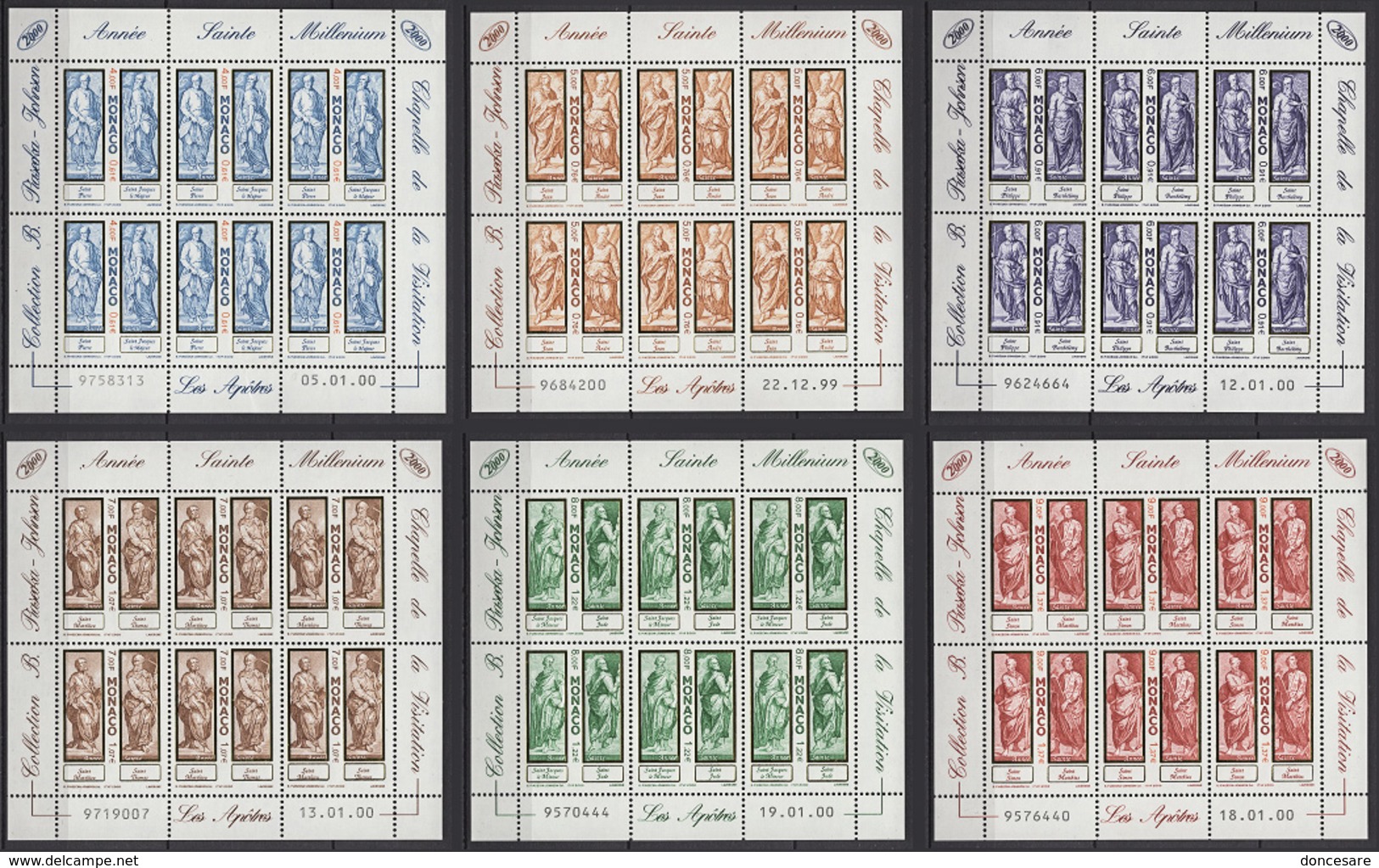 MONACO 2000 - SERIE - N° 2232 A 2237  EN FEUILLES DE 6 TP  -  36 TP NEUFS ** - Blokken