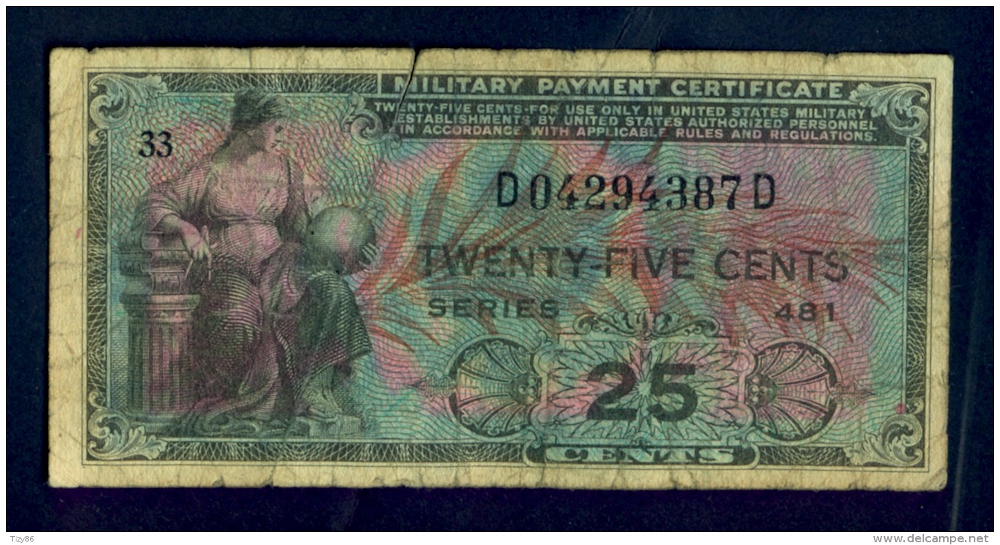 Banconota Stati Uniti U.S.A. 25 Cents 1951 -  MPC - Serie 481 ( Circolata) - Altri & Non Classificati