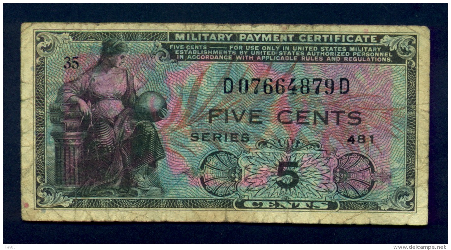 Banconota Stati Uniti U.S.A. 5 Cents 1951 -  MPC - Serie 481 ( Circolata ) - Autres & Non Classés