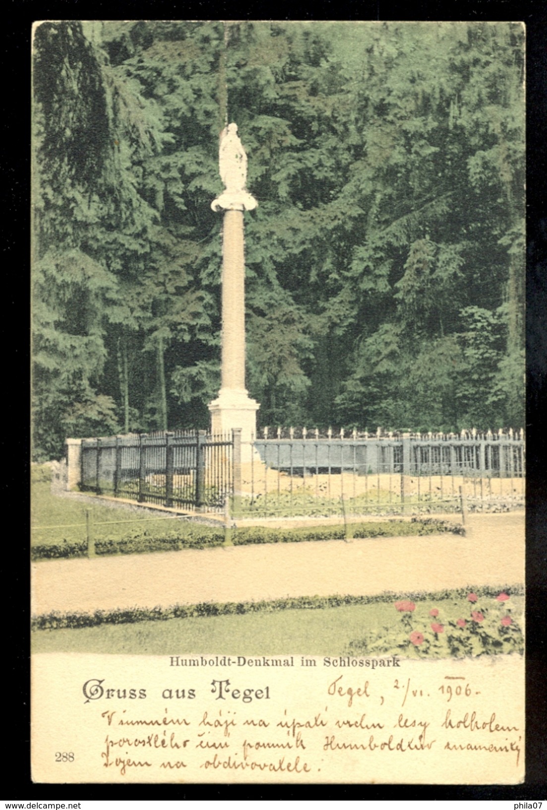 Gruss Aus Tegel - Humboldt-Denkmal Im Schlosspark / Long Line Postcard Not Circulated, 2 Scans - Tegel