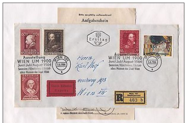 Austria AM79 Cover 1964 Reg Mailing Certificate Exhibition Vienna 5v - Otros & Sin Clasificación