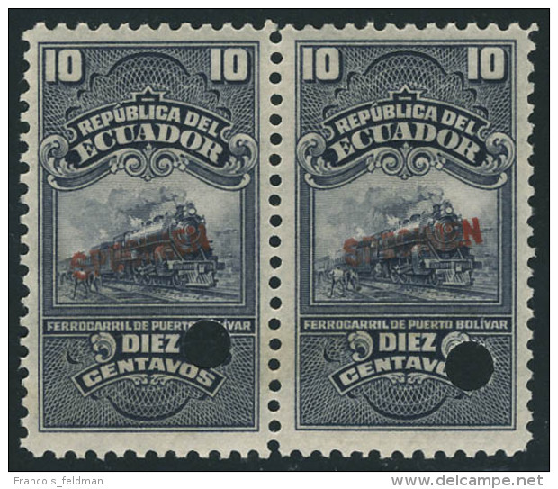 Neuf Sans Charni&egrave;re N&deg; 45, 10c Violet Train, Paire Hor. Perfor&eacute; + Surcharge Sp&eacute;cimen, T.B. - Autres & Non Classés