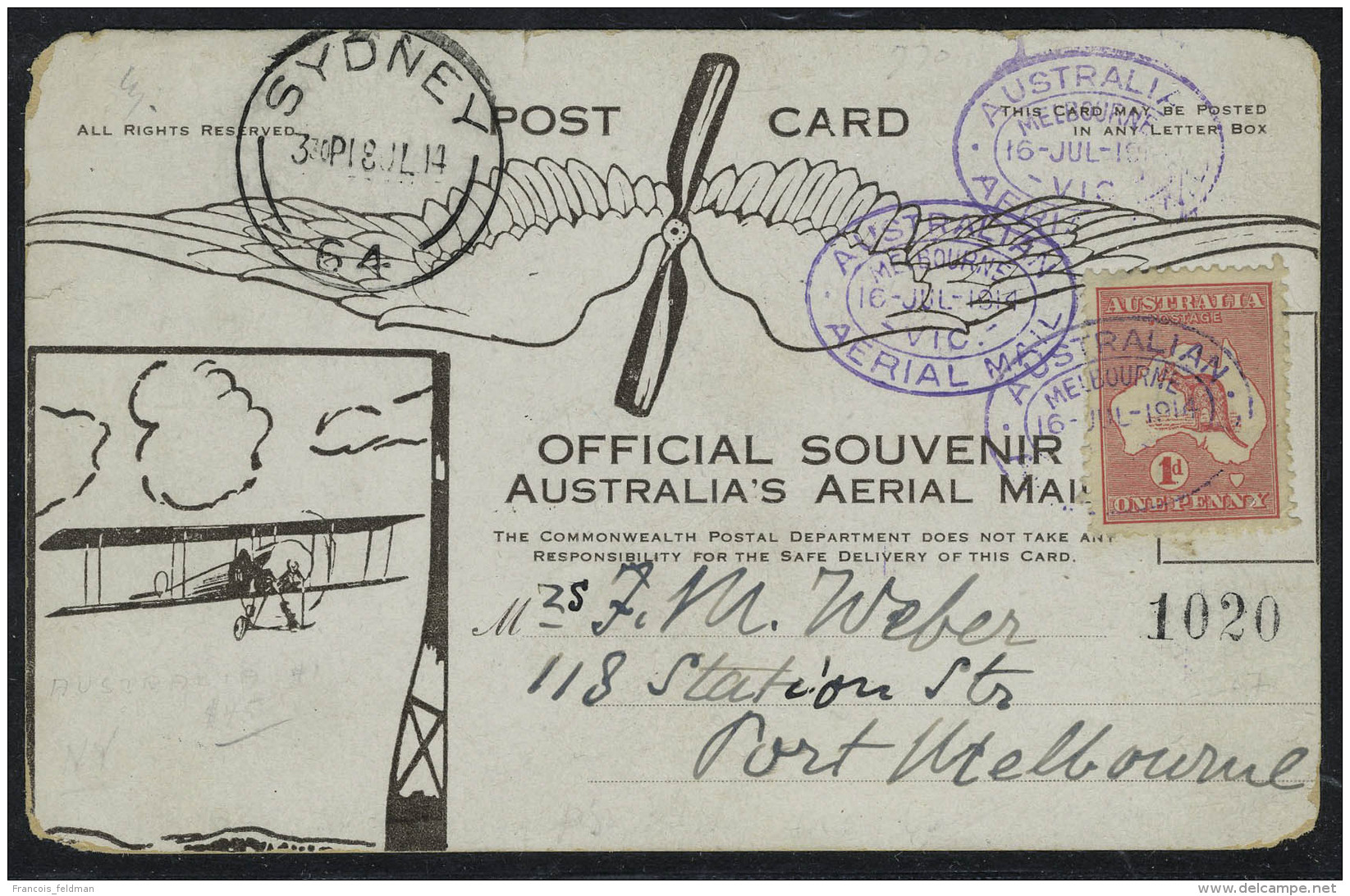 Lettre Inauguration Du Service A&eacute;rien Australie, Melbourne - Sydney, CP Illustr&eacute;e Official Souvenir... - Autres & Non Classés