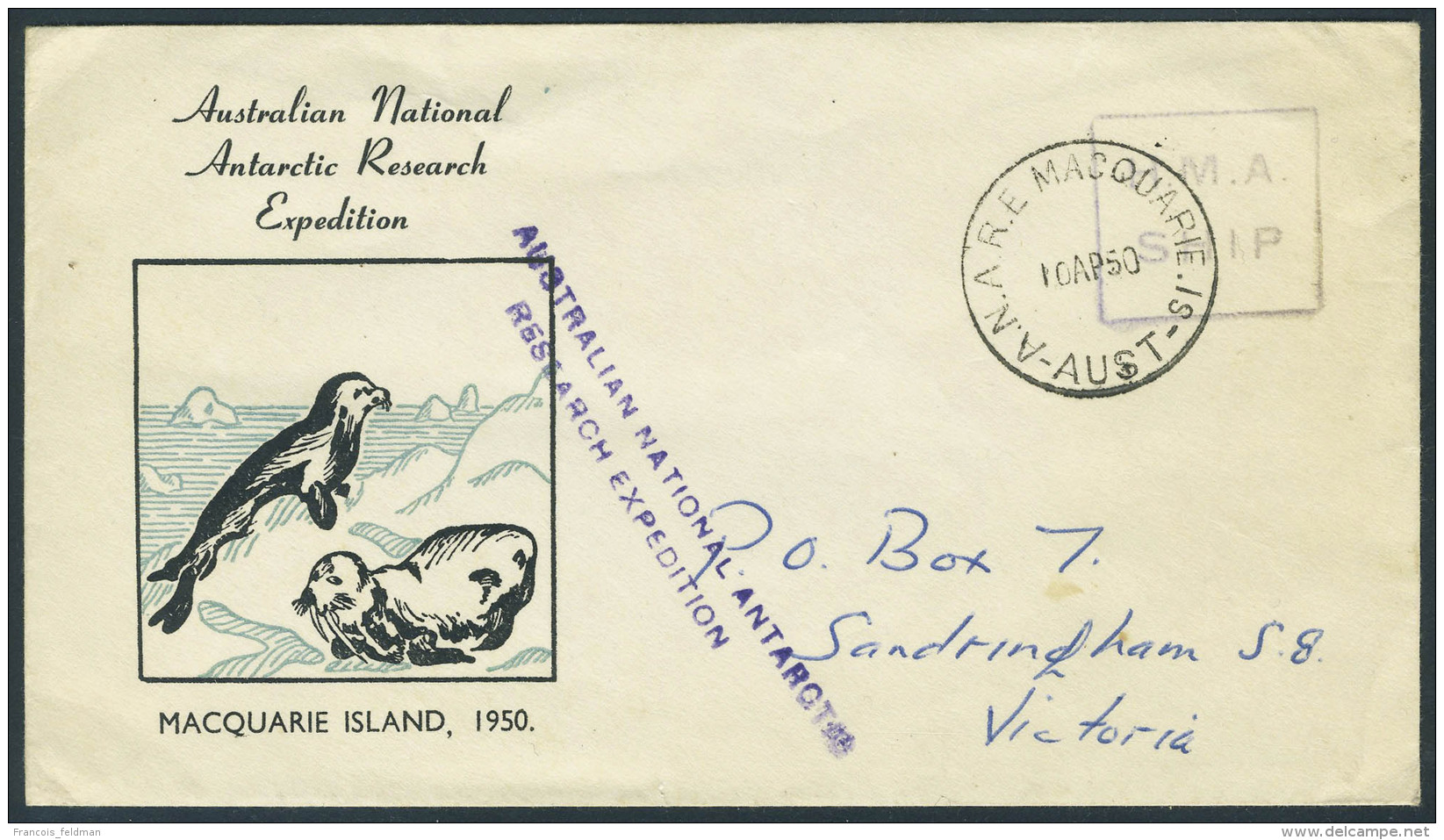 Lettre Pli Exp&eacute;dition Antarctique HMA Ship Anade Macquarie 10 Apr 50, T.B. - Autres & Non Classés