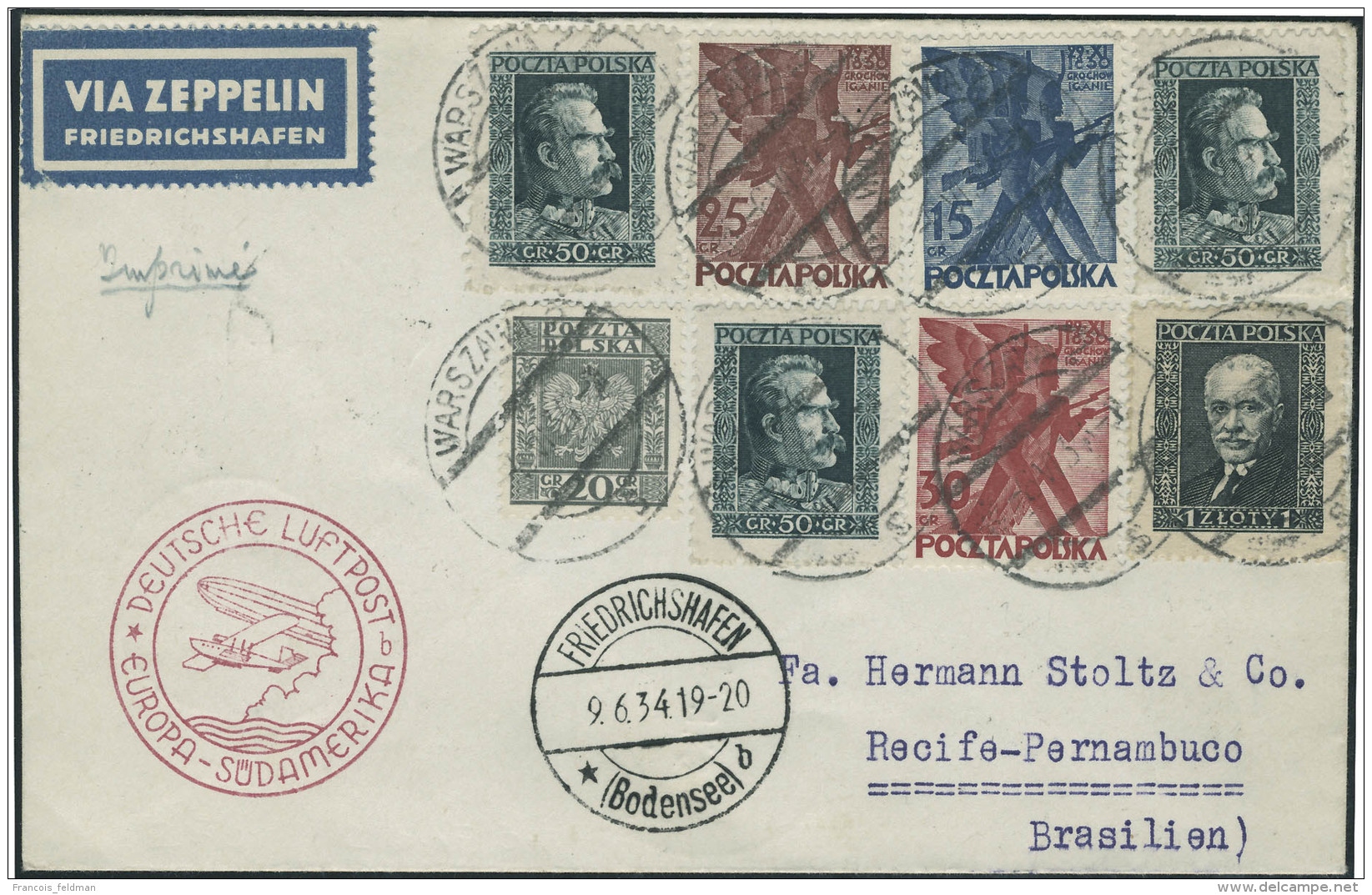 Lettre Zeppelin SUDAMERIKA 1934 Pour Le Br&eacute;sil. T.B. - Other & Unclassified