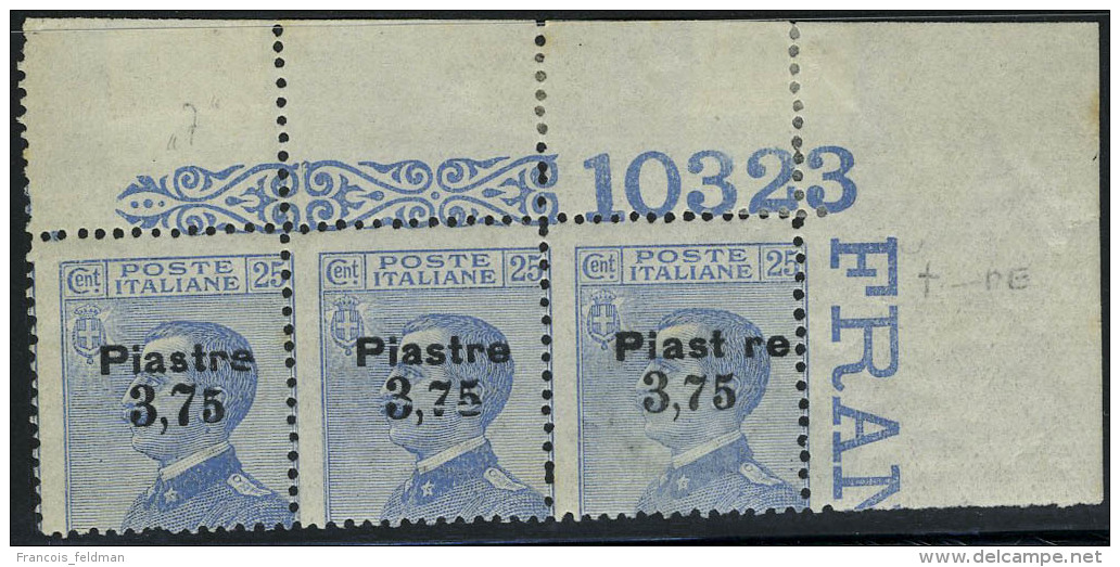 Neuf Sans Charni&egrave;re N&deg; 142, 3.75 Sur 25c Bleu, Bande De 3 Avec 2 Vari&eacute;t&eacute;s T.B. Sassone 46... - Andere & Zonder Classificatie