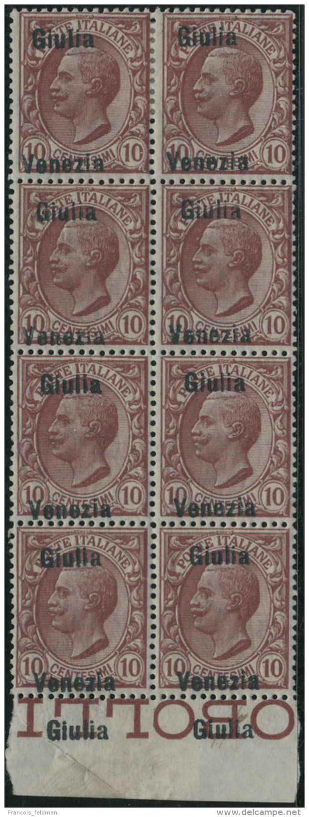 Neuf Sans Charni&egrave;re N&deg;22. 10c Rose. Bloc De 8, Surcharge Invers&eacute;e GIULIA VENEZIA T.B. (Sassone... - Otros & Sin Clasificación