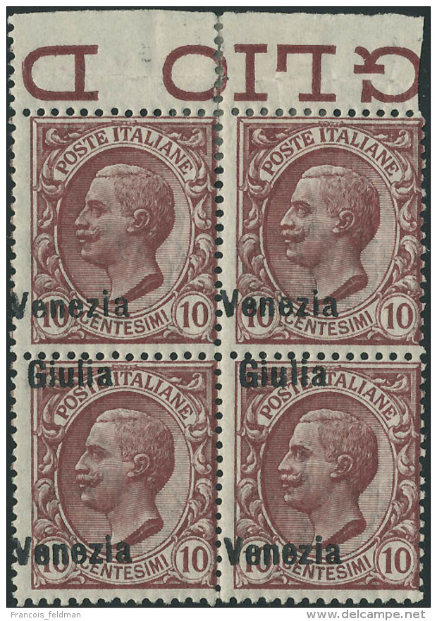 Neuf Sans Charni&egrave;re N&deg;22. 10c Rose. Bloc De 4 Dont 2ex Surcharge VENEZIA Seule. T.B. (Sassone 22e : * :... - Sonstige & Ohne Zuordnung