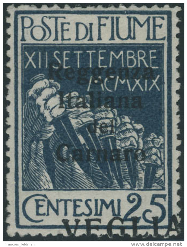 Neuf Avec Charni&egrave;re N&deg;20. 25c Bleu Vari&eacute;t&eacute; Surcharge VEGLIA En Bas. T.B. Sign&eacute;... - Autres & Non Classés