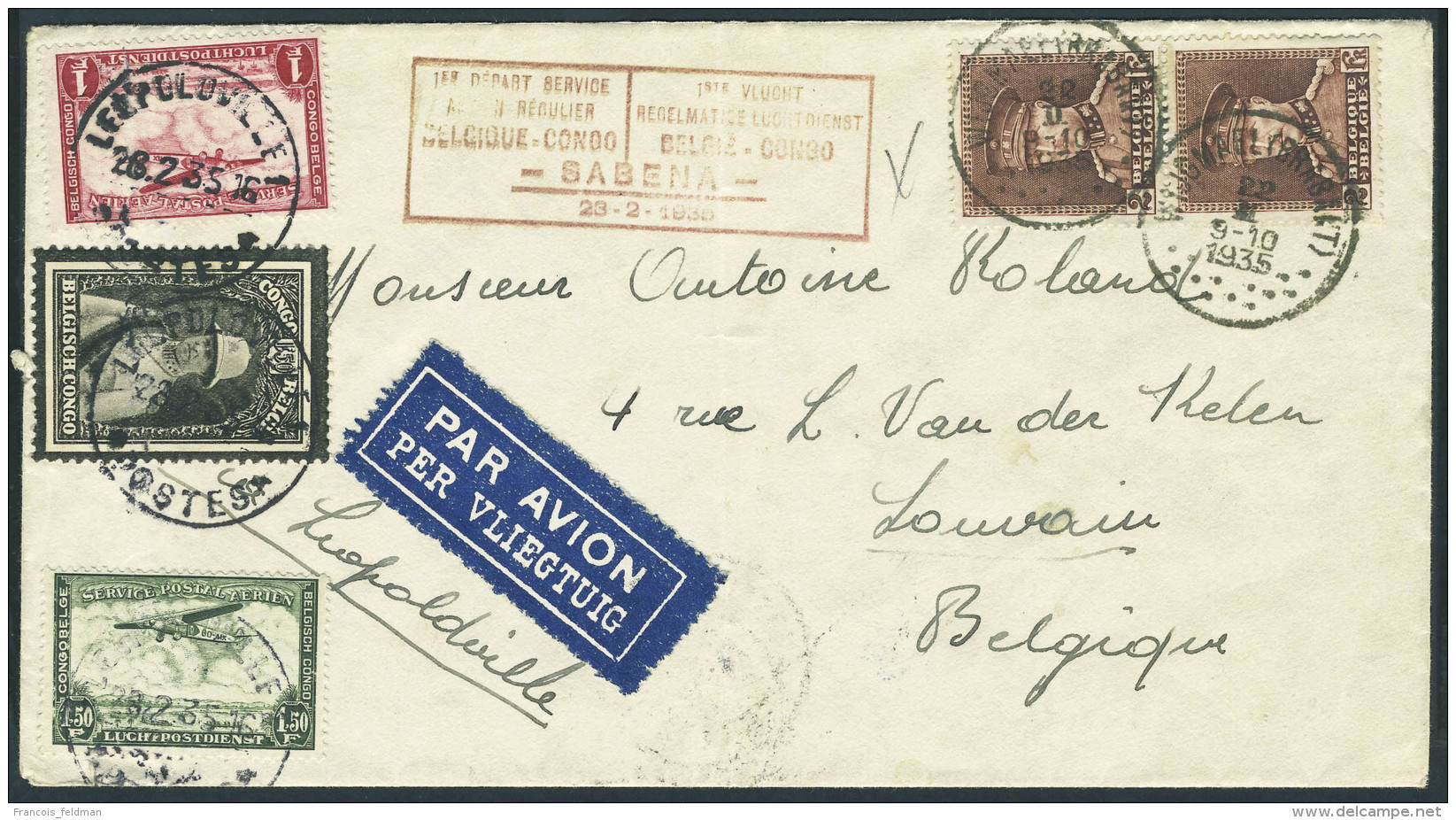 Lettre L. Par Avion Avec N&deg; 321 X 2ex Obl. Wijgmael Brabant 22.2.1935 + Timbres Du Congo Belge TP N&deg; 184 Et... - Other & Unclassified