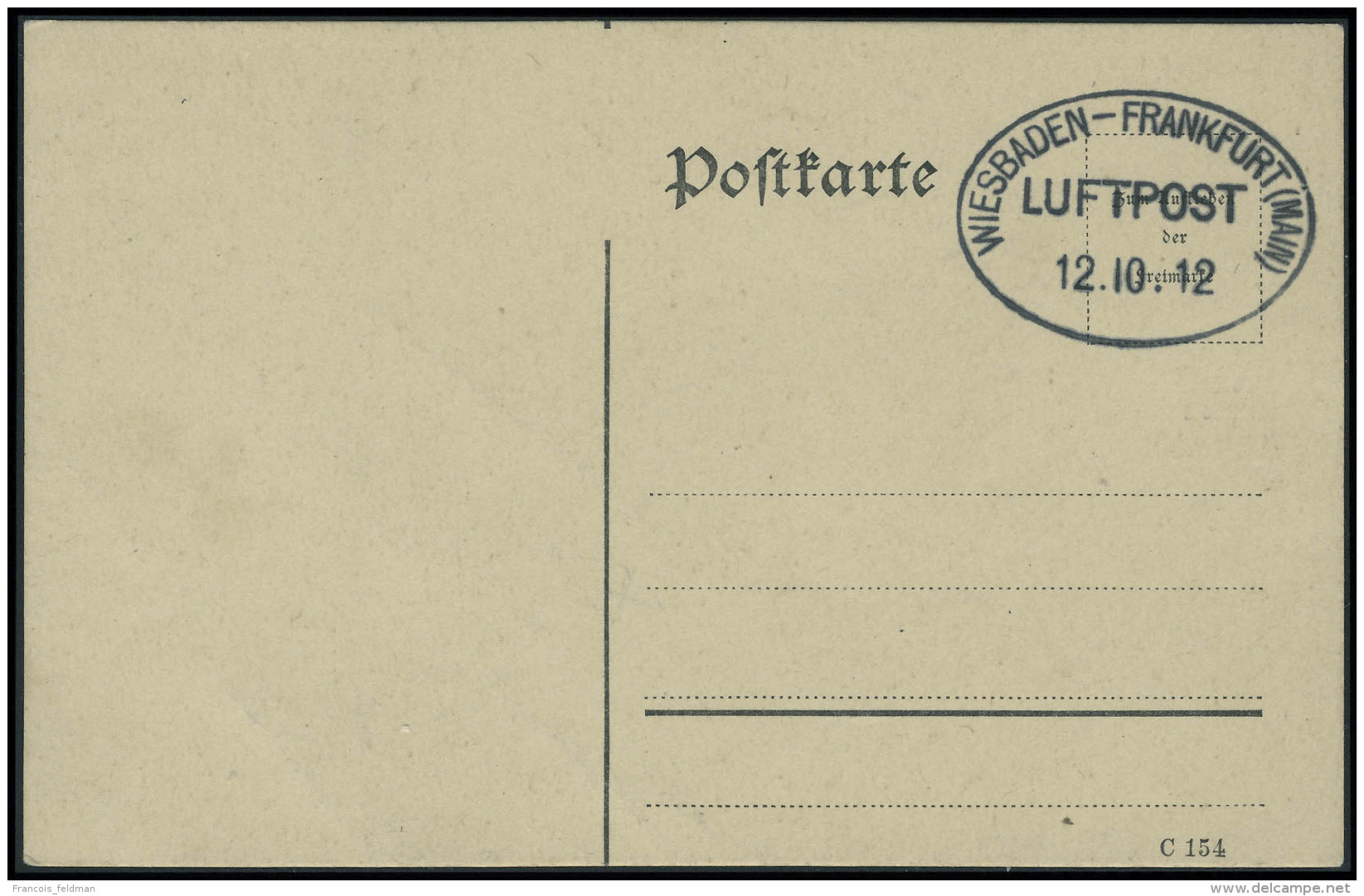 Lettre Zeppelin. C.P. N'ayant Pas Circul&eacute; Avec C&agrave;D Wiesbaden-Frankfurt (Main) Luftpost 12.10.12.... - Sonstige & Ohne Zuordnung