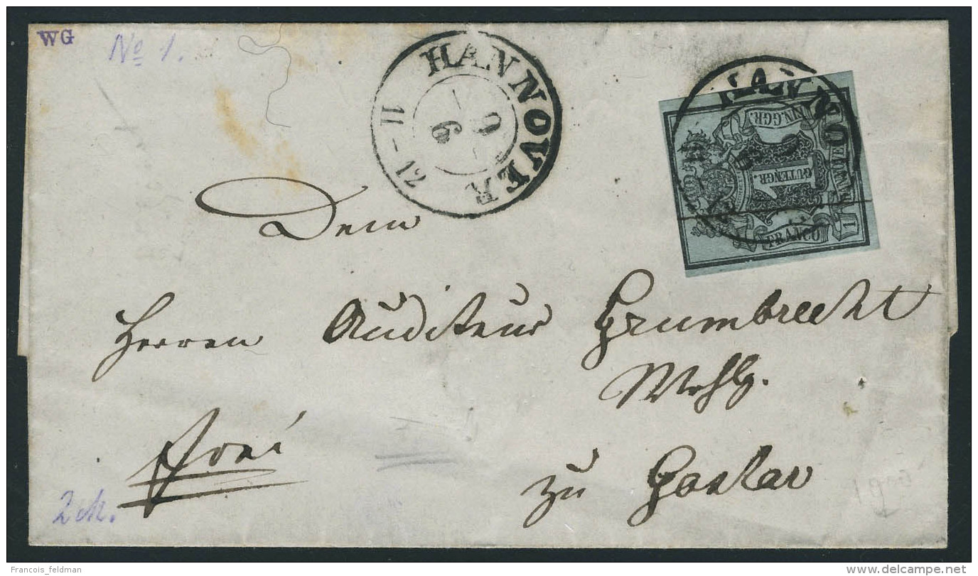 Lettre N&deg; 1, 1g Noir Sur Bleu Gris, Sur L C&agrave;d Hannover 9.6. Pour Goslar, Arriv&eacute;e Goslar 10.6.... - Autres & Non Classés