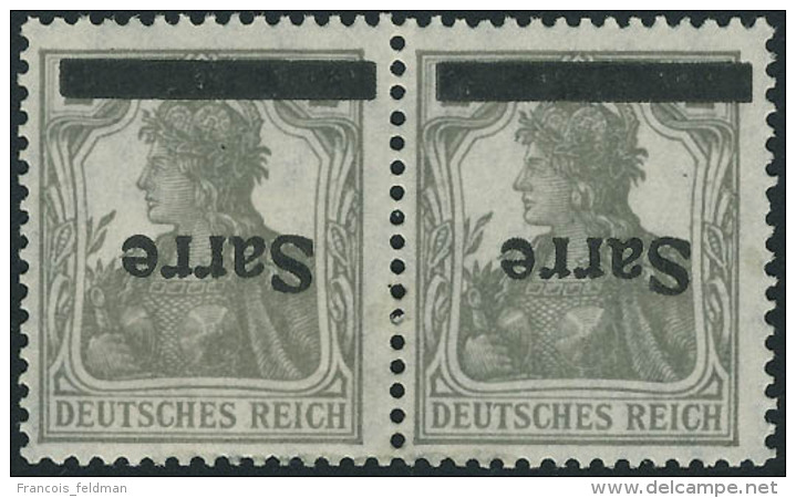 Neuf Avec Charni&egrave;re N&deg;1a. 2Pf Gris. Paire Horizontale. Surcharge Renvers&eacute;e. T.B. (Michel 1K) - Other & Unclassified