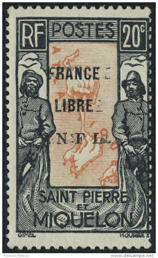 Neuf Sans Charni&egrave;re N&deg; 285, 20c Noir Et Rouge Orange, Surcharge France Libre FNLF Double, T.B.... - Autres & Non Classés