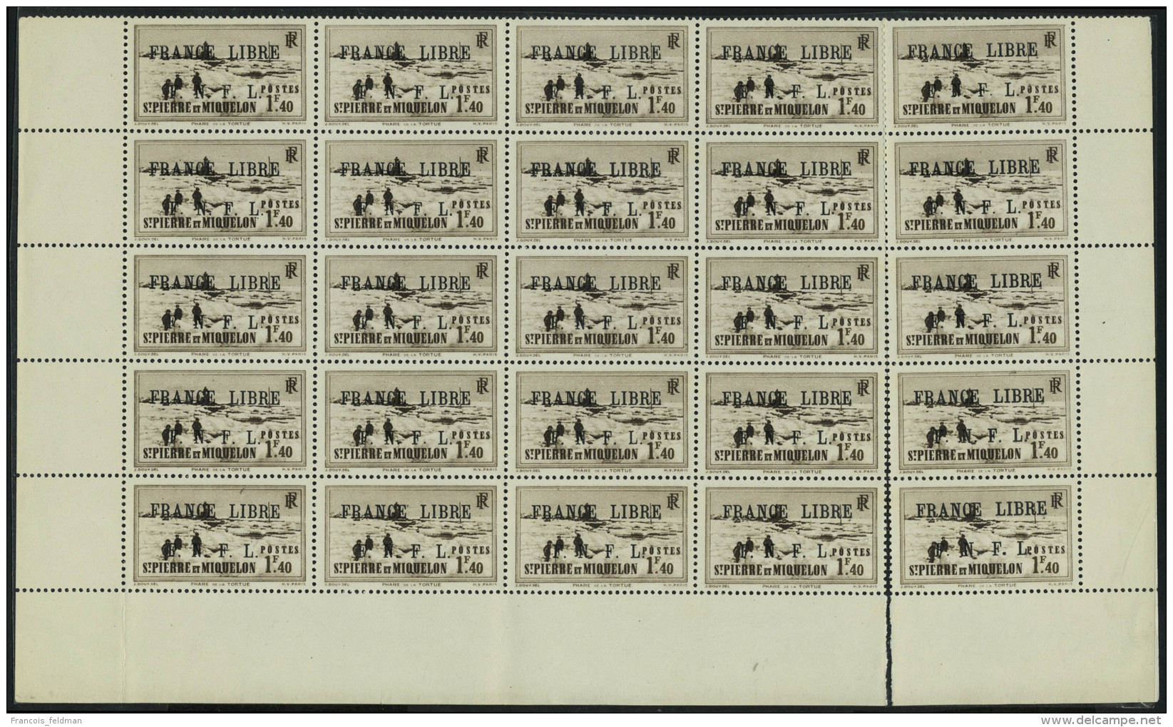 Neuf Sans Charni&egrave;re N&deg; 265, 1.40 France Libre, Feuille De 25ex T.B. Bande De 5ex D&eacute;tach&eacute;e - Other & Unclassified