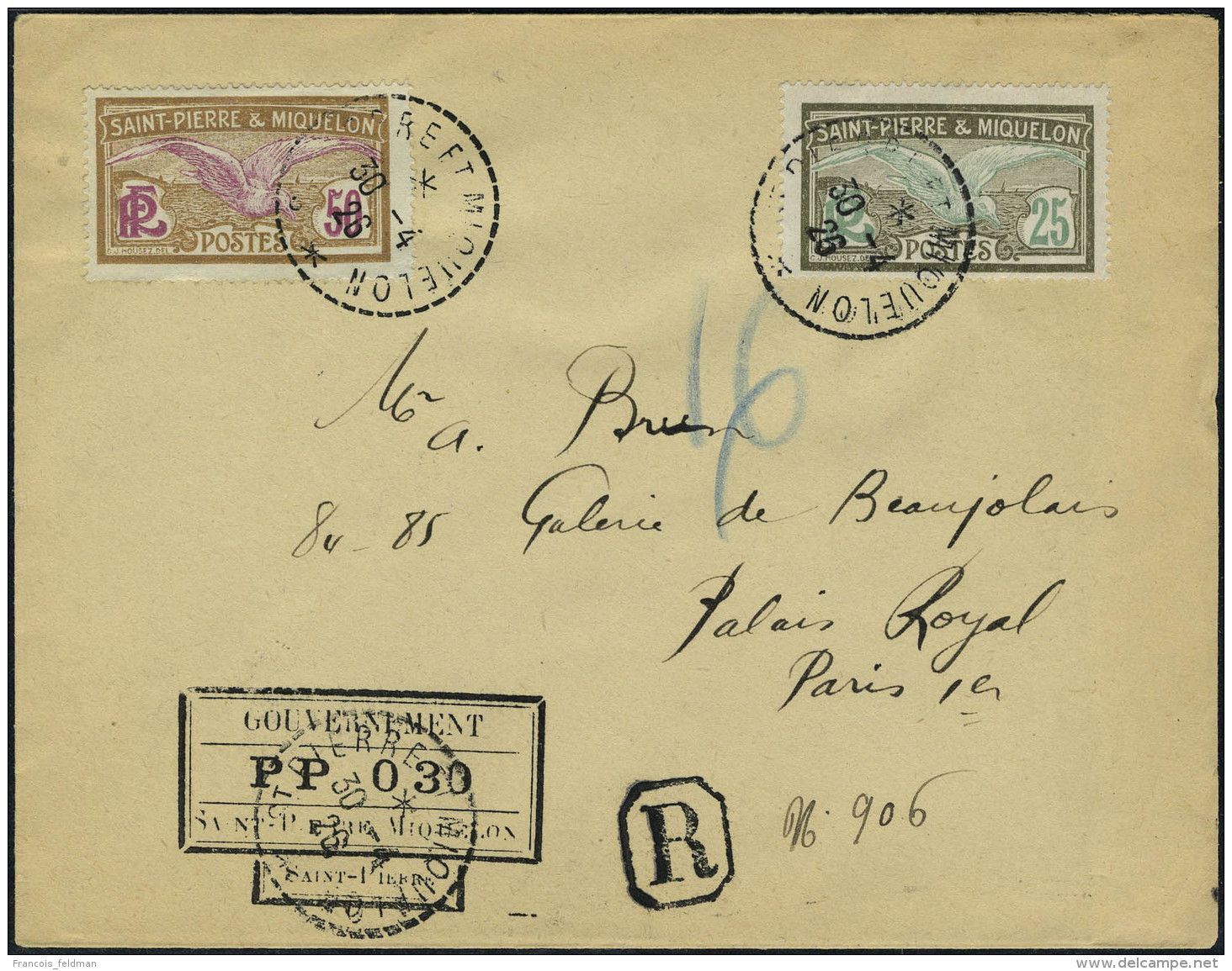 Lettre LR Affranchie Avec Cachet PP 030 + TP N&deg; 110 Et 115, C&agrave;d St Pierre Et Miquelon 30.4.26 Pour Paris... - Sonstige & Ohne Zuordnung