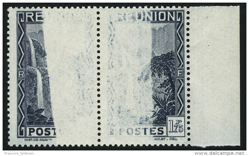 Neuf Sans Charni&egrave;re N&deg; 143A, 1f75 Bleu Fonc&eacute;, Paire Horizontale Avec Impression Partielle, Bdf,... - Sonstige & Ohne Zuordnung