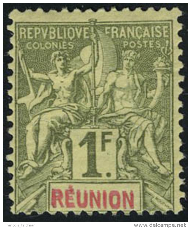 Neuf Avec Charni&egrave;re N&deg; 44a, 1f Olive Double L&eacute;gende R&eacute;union T.B. - Autres & Non Classés