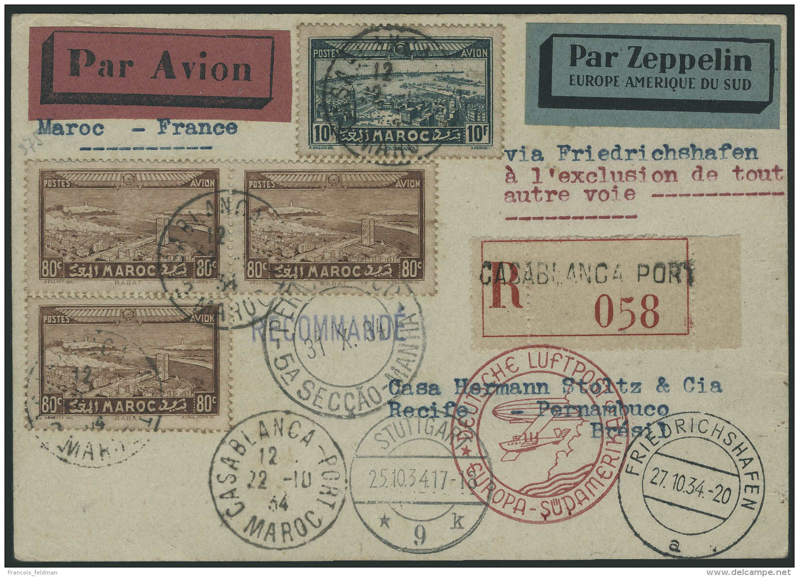 Lettre Zeppelin. SAF 1934, Pour Le Br&eacute;sil. T.B. - Autres & Non Classés