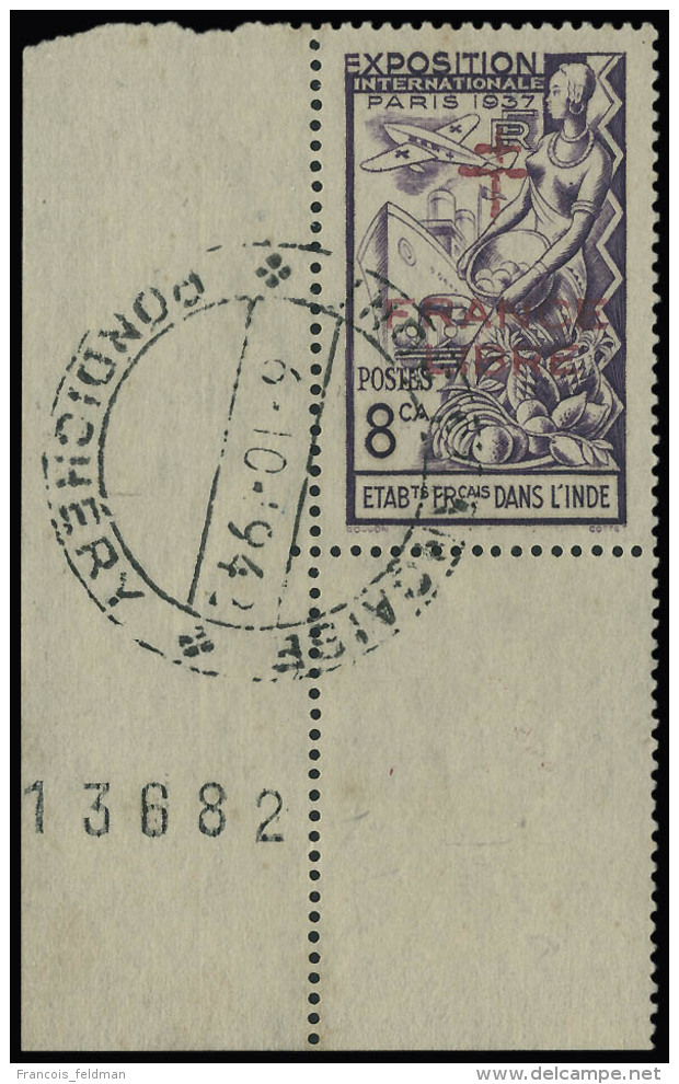 Oblit&eacute;r&eacute; N&deg; 183a, 8ca Violet (Expo De Paris), Surcharge Rouge, CdF Num&eacute;rot&eacute;,... - Sonstige & Ohne Zuordnung