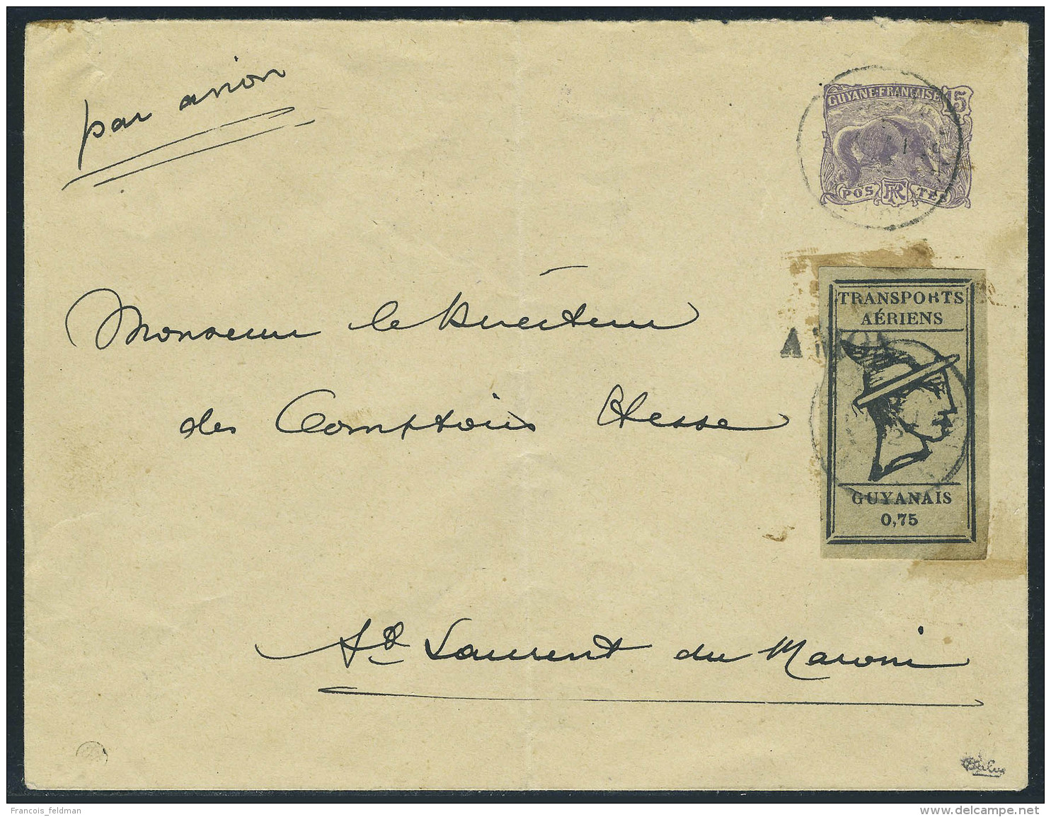 Lettre N&deg; 6A, 0.75 Noir Sur Gris, Obl Sur Entier Postal &agrave; 15c Pour St Laurent Du Maroni, T.B. - Autres & Non Classés