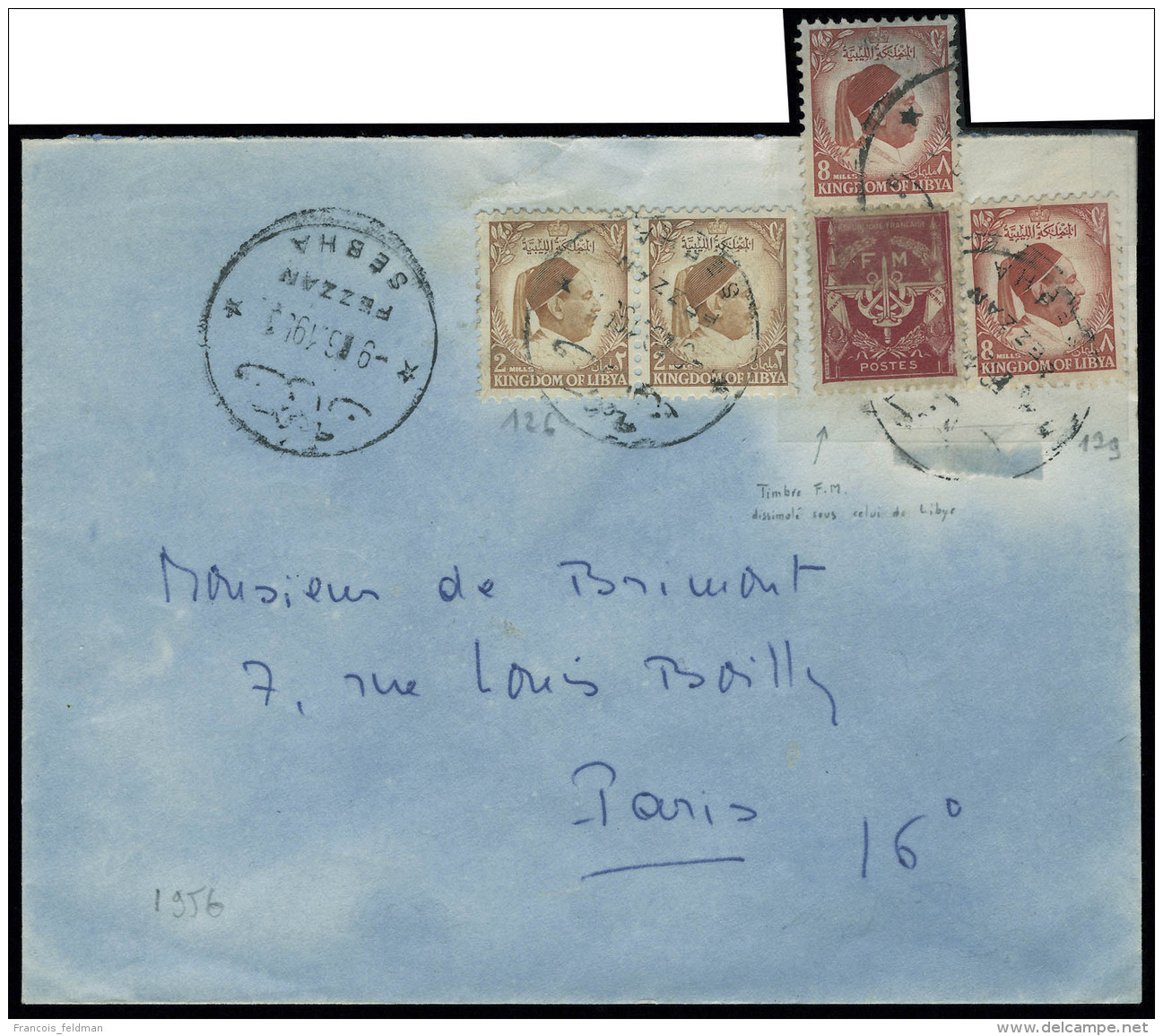 Lettre L. Affranchie Avec Timbre De FM (France N&deg; 13), Dissumul&eacute; Sous 4 Timbres Du Royaume De Libye.... - Other & Unclassified