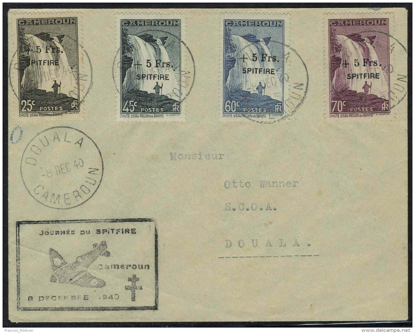 Lettre N&deg; 236/9, La S&eacute;rie Spitfire Sur L Obl Douala 8.12.40 + Cachet Sp&eacute;cial, T.B. - Autres & Non Classés